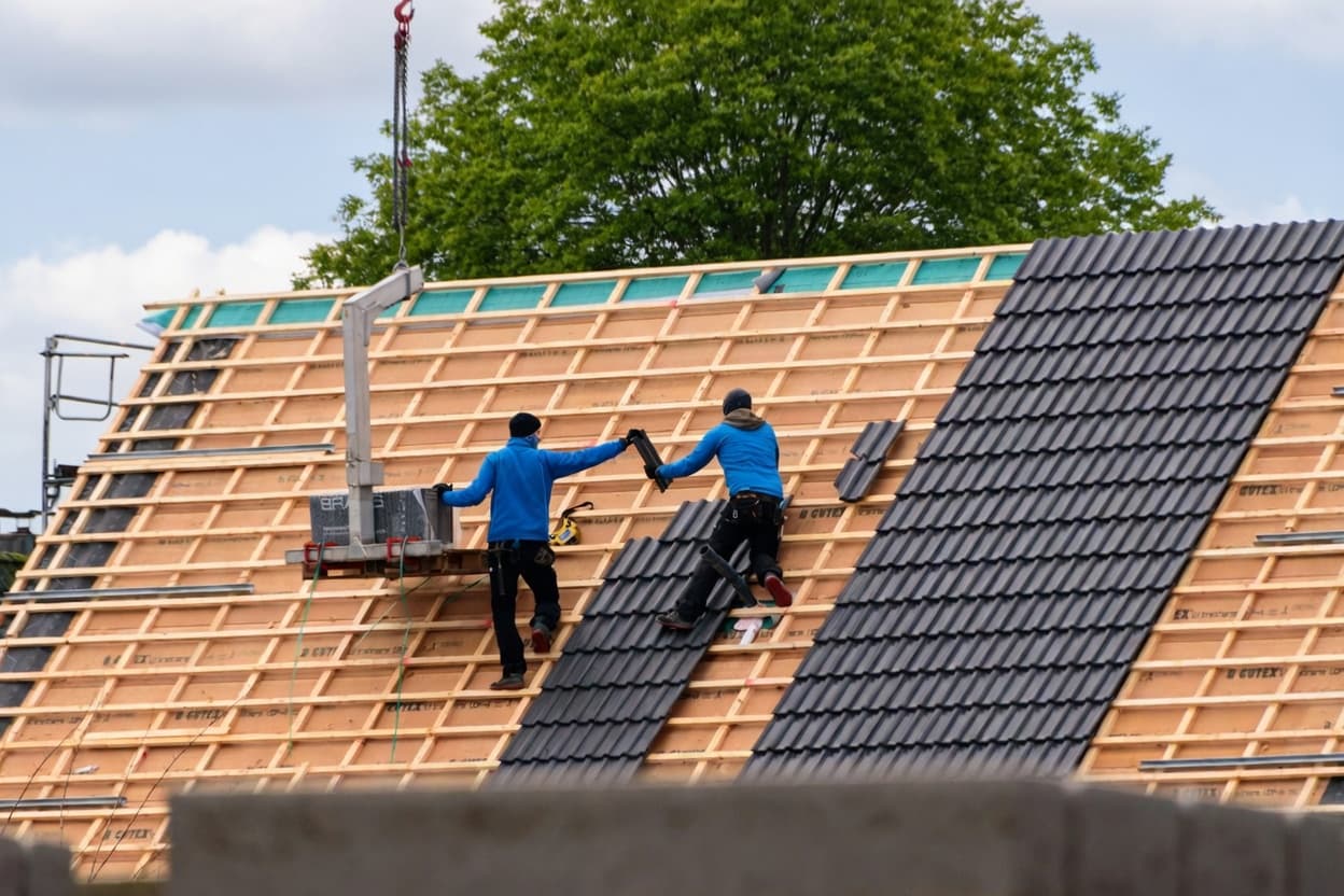 Professionele dakwerkers van De Haes aan het werk op een renovatieproject